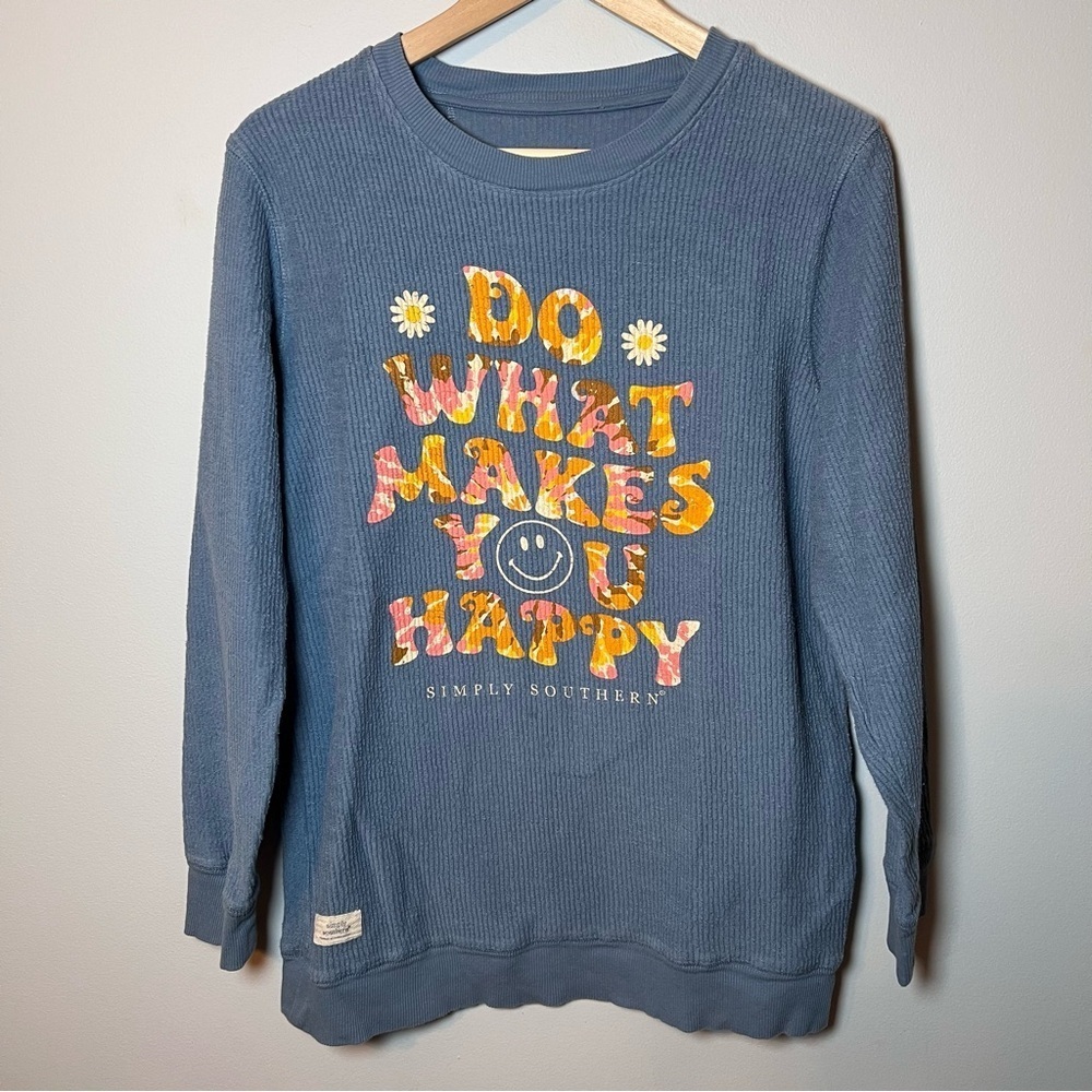 Simply Southern Retro-inspired Ribbed Crewneck Women’s M Blue Long Sleeve Shirt